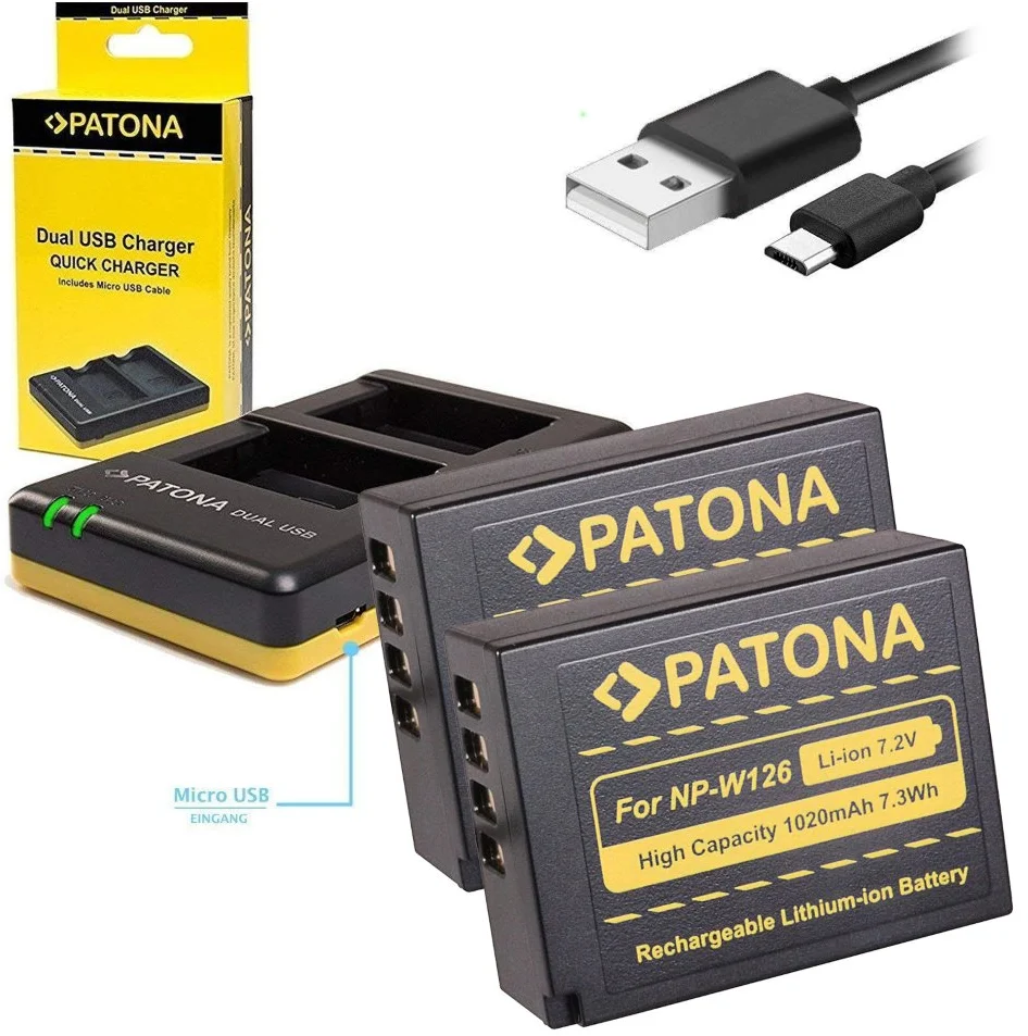 PATONA Photo Dual Quick Fuji NP-W126 nabíjačka + 2x 1020mAh USB batéria