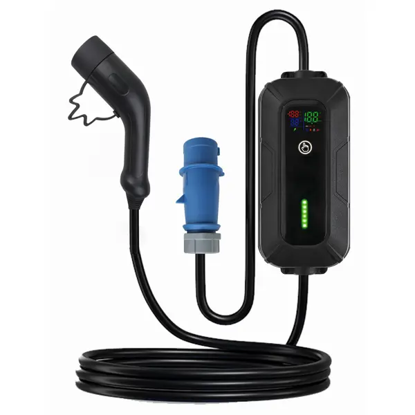 Platinet přenosná EV nabíječka PPC32AT7 7,4kW (32A), CEE 3-pin / Type 2, délka 5m, Home Line, s adaptérem, černá