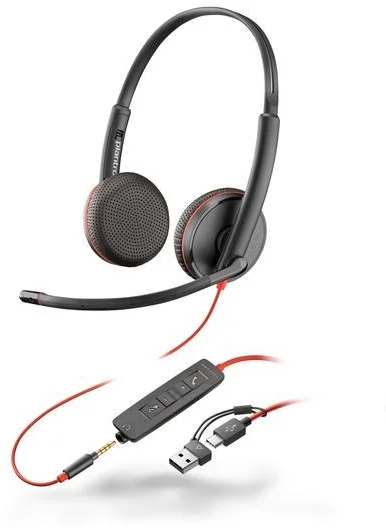 Poly Headset Blackwire 3225, 3,5 mm jack + adaptér USB-C/A, stereo