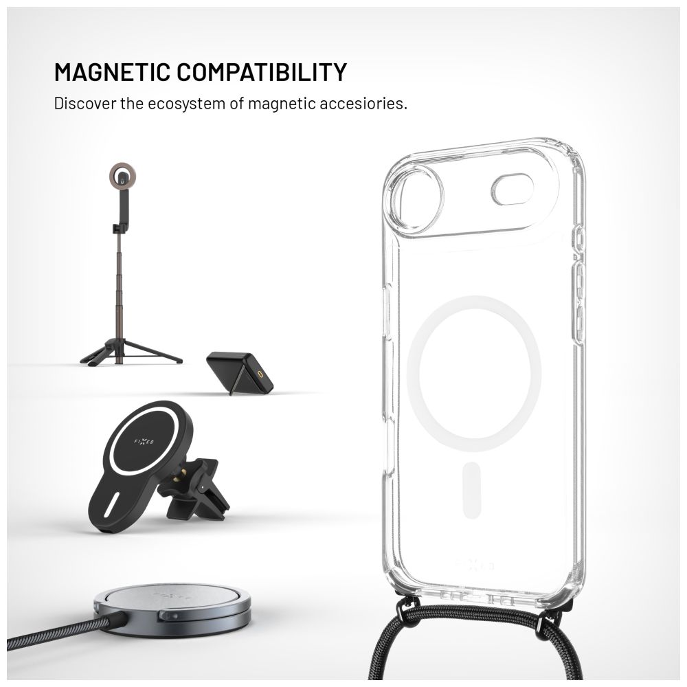 Pouzdro FIXED MagPure Neck s černou šňůrkou na krk pro Apple iPhone Air