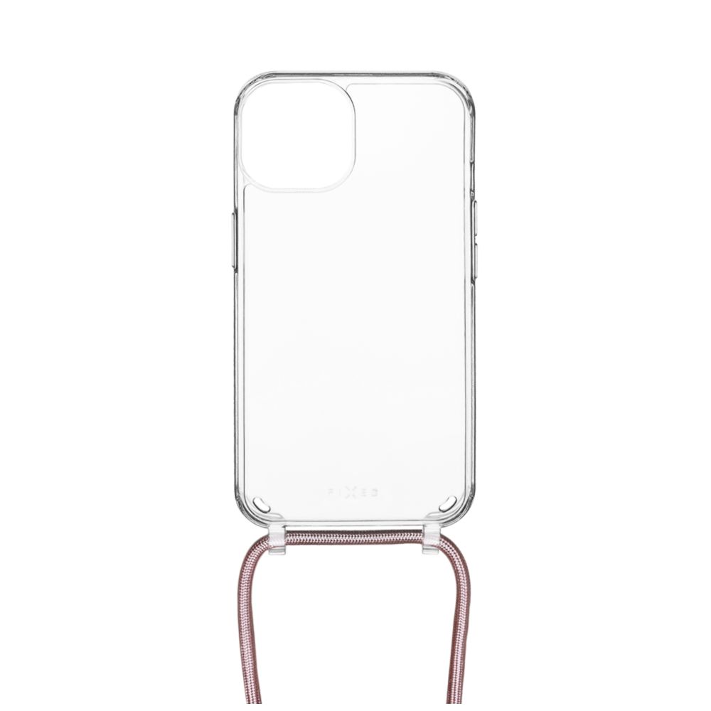 Pouzdro FIXED Pure Neck s růžovou šňůrkou na krk pro Apple iPhone 15 Pro Max