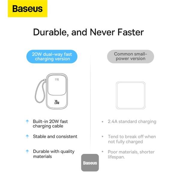 Powerbank Baseus Qpow Pro 10000mAh, 20W, s káblom Lightning, biela