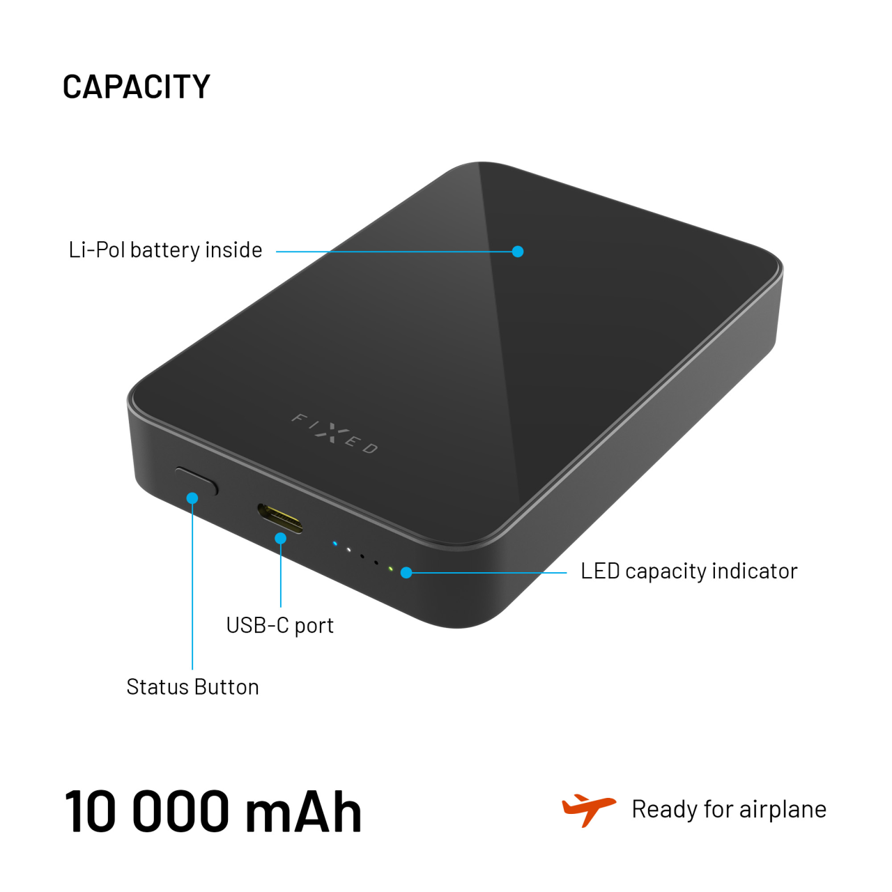 Powerbank FIXED MagZen 10 Crystal s Qi2 a MagSafe, 10 000 mAh, čierna