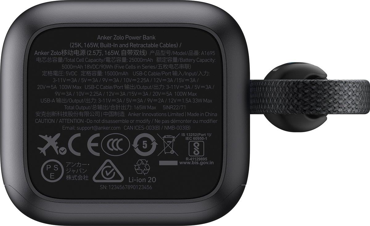 Powerbanka Anker 25000mAh, 165W s kabelem USB-C šedá