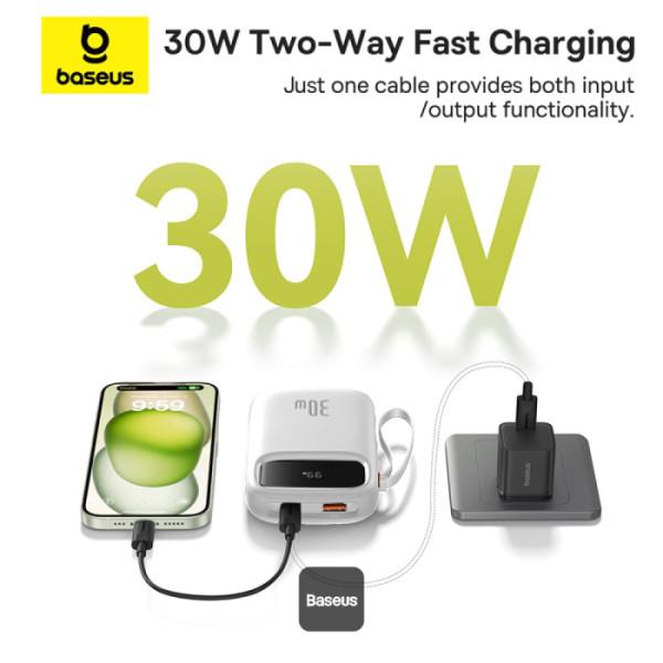 Powerbanka Baseus Qpow2 20000mAh, 30W, s kabelem USB-C bílá