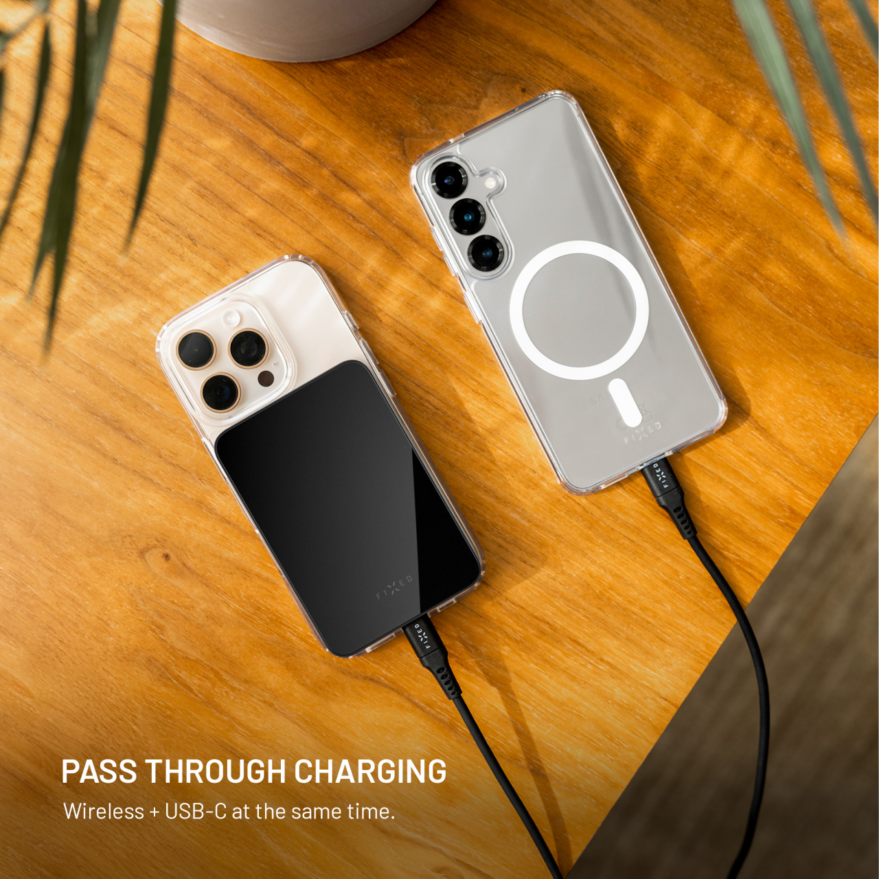 Powerbanka FIXED MagZen 5 Crystal s Qi2 a MagSafe, 5 000 mAh, růžová