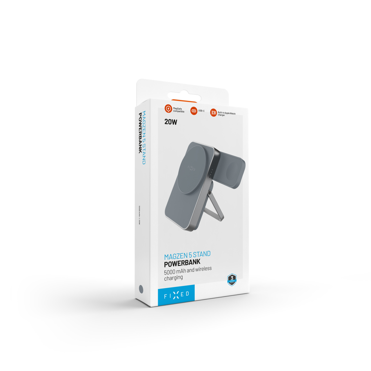 Powerbanka so stojanom FIXED MagZen 5 Stand s MagSafe, 5000 mAh, sivá