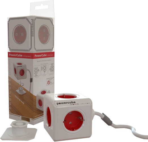 POWERCUBE multifunkční zásuvkový systém EXTENDED RED- kostka 5 zásuvek 1,5m kabel