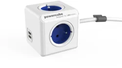 POWERCUBE multifunkčný zásuvkový systém EXTENDED USB BLUE- kocka 4 zásuvky + 2x USB 1,5m kábel 8718444085836