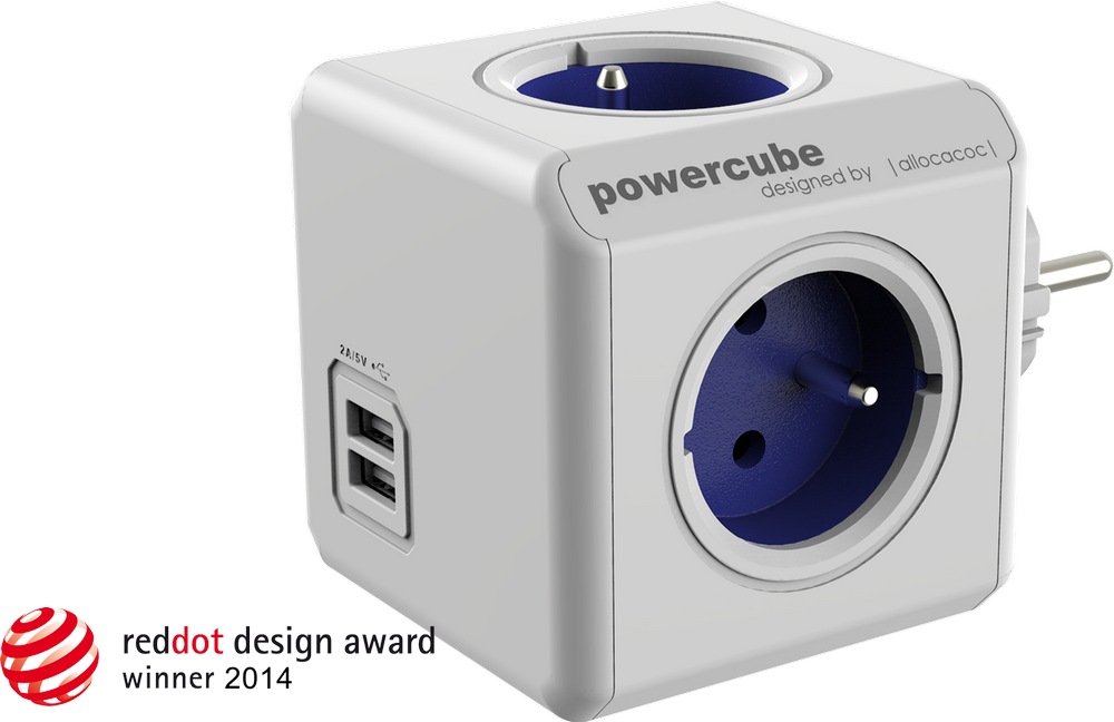 POWERCUBE multifunkčný zásuvkový systém ORIGINAL USB modrá - kocka 4 zásuvky + 2x USB 8718444082262