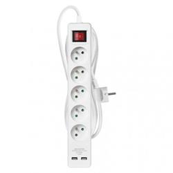 Predlžovací kábel 3 m / 5 zásuviek / s vypínačom / biely / PVC / s USB / 1,5 mm2