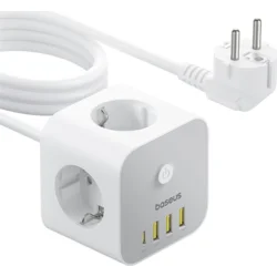 Predlžovací kábel Baseus PowerCombo Cube 3x zásuvka + 3x USB + 1x USB-C 20W 1,5 m biely
