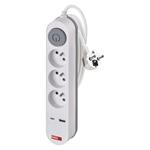 Predlžovací kábel Emos 2 m / 3 zásuvky / s vypínačom / biely / 1×USB-A + 1×USB-C / 1,5 mm2