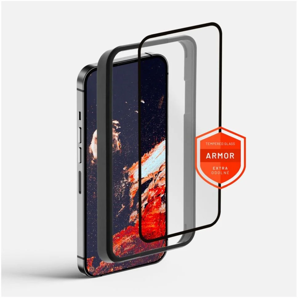 Prémiové ochranné tvrdené sklo FIXED Armor s aplikátorom pre Apple iPhone 15, čierne