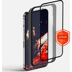 Prémiové ochranné tvrdené sklo FIXED Armor s aplikátorom pre Apple iPhone 15, čierne