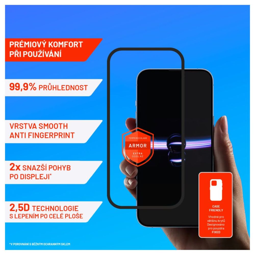 Prémiové ochranné tvrdené sklo FIXED Armor s aplikátorom pre Apple iPhone 15 Plus, čierne