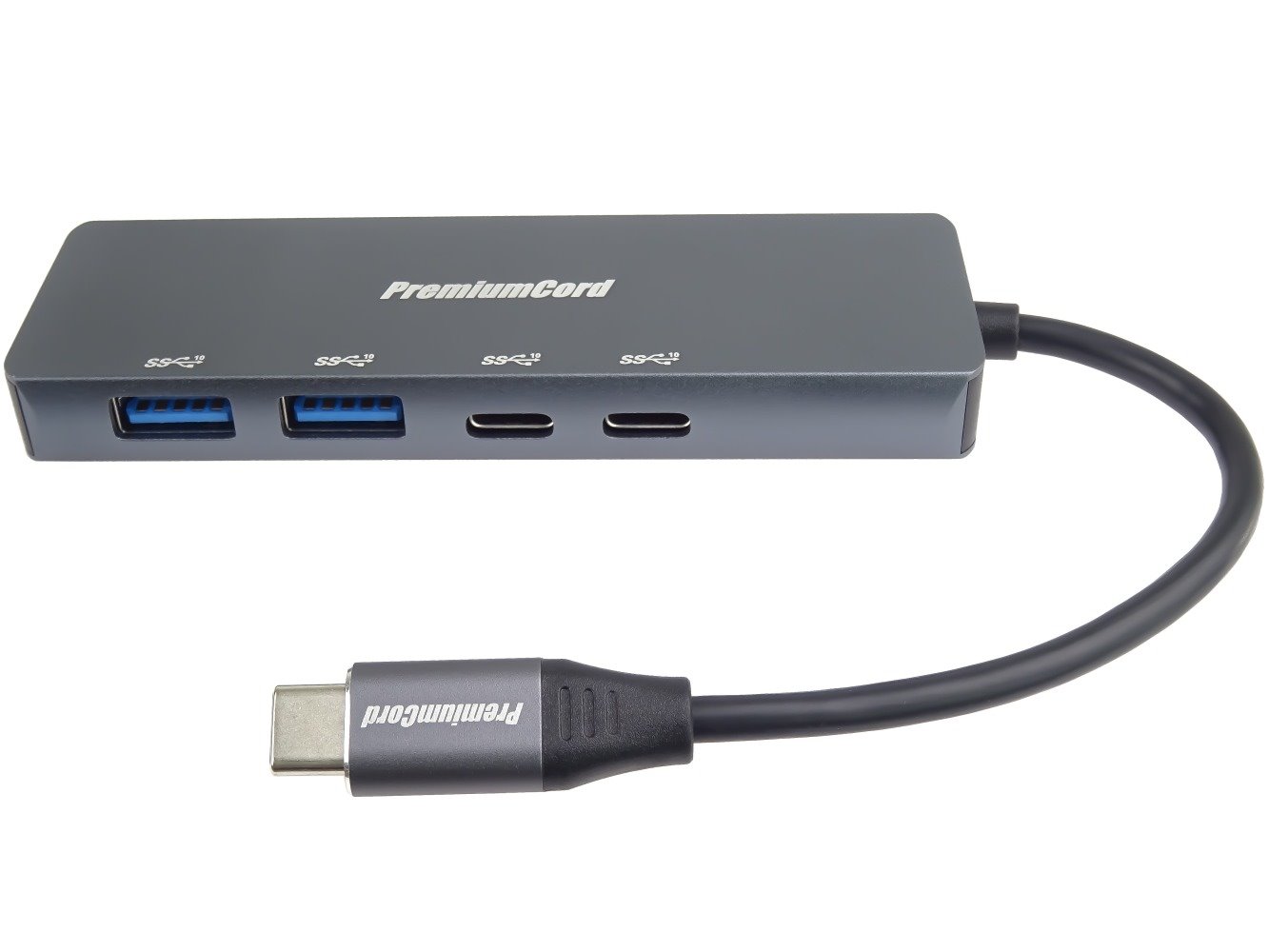 PremiumCord 10G SuperSpeed Hub USB-C na 2x USB 3.2 C +2x USB 3.2 A, Aluminum