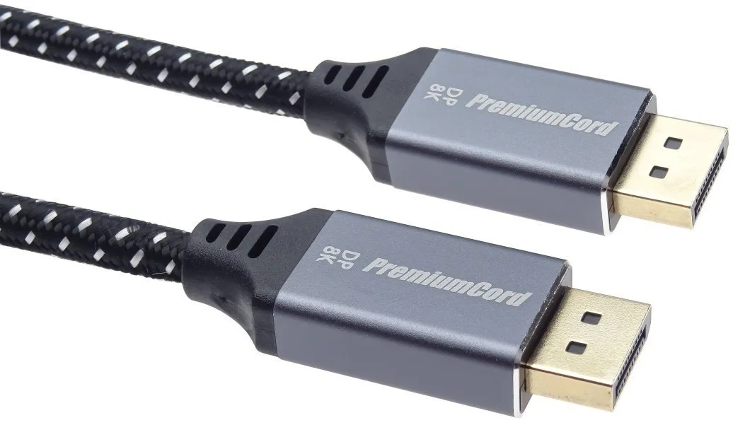 PremiumCord DisplayPort 1.4 přípojný kabel, kovové a zlacené konektory, 1m