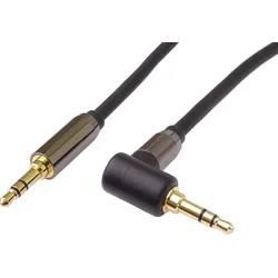PremiumCord HQ tienený kábel stereo Jack 3,5 mm - Jack 3,5 mm 90° zahnutý 1,5 m