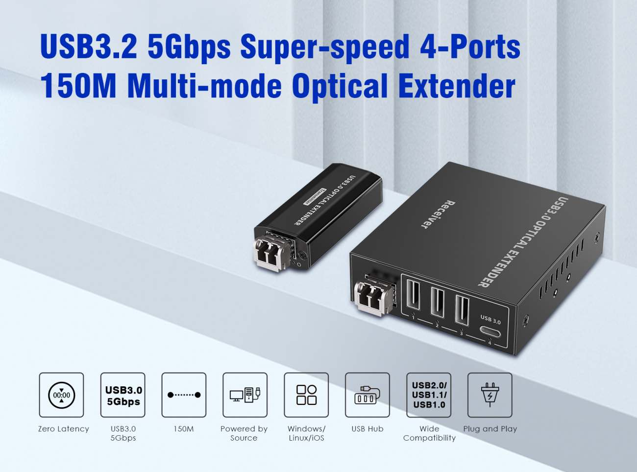 PremiumCord kuext5 – optický predlžovací kábel USB 3.2, 150 m