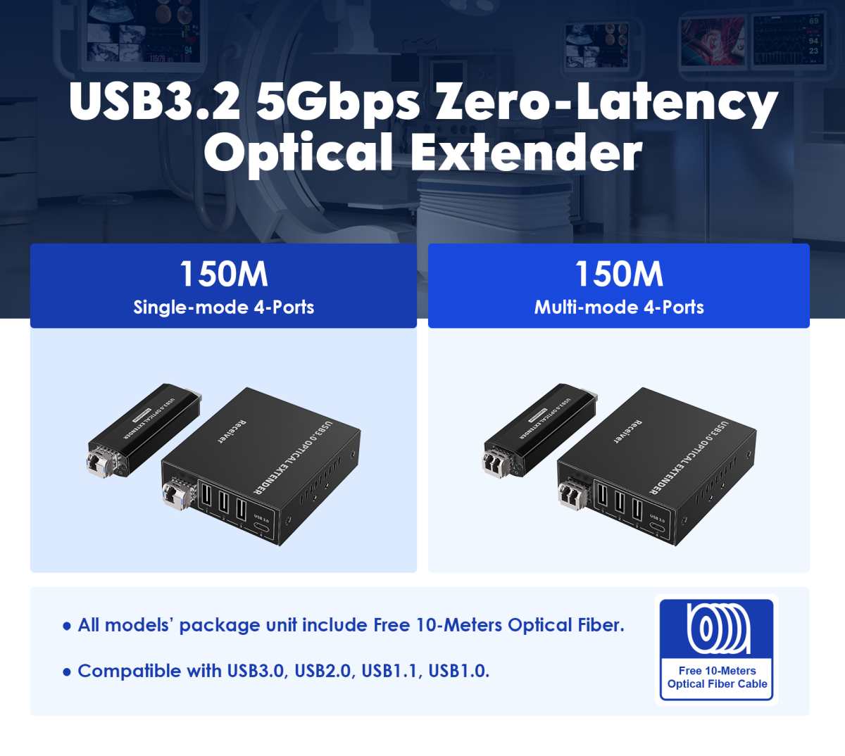 PremiumCord kuext5 – optický predlžovací kábel USB 3.2, 150 m