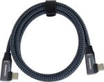 PremiumCord USB-C 2x zahnutý kábel ( USB 3.2 GEN 2x2, 5A, 100W, 20Gbit/s ) bavlnené opletenie, 1m