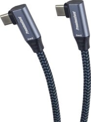 PremiumCord USB-C 2x zahnutý kábel ( USB 3.2 GEN 2x2, 5A, 100W, 20Gbit/s ) bavlnené opletenie, 1m
