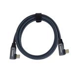 PremiumCord USB-C 2x zahnutý kabel ( USB 3.2 GEN 2x2, 5A, 100W, 20Gbit/s ) bavlněný oplet, 1m