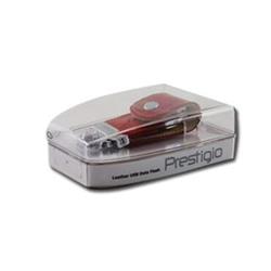 PRESTIGIO USB FLASH DISK Leather 16GB, průhledná krabička, červená kůže