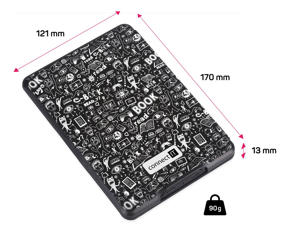 Puzdro Connect IT Doodle pre Amazon Kindle Paperwhite 4 (2018), čierne