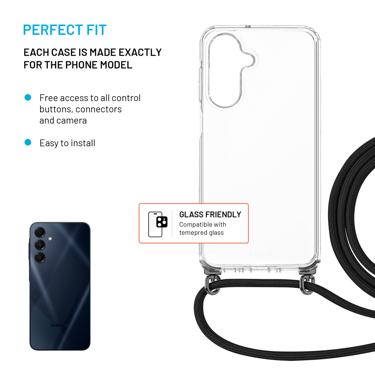 Puzdro FIXED Pure Neck s čiernou šnúrkou pre Samsung Galaxy A26 5G
