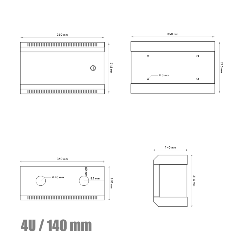 RACK DATACOM 10" nástenný rack 4U/140 mm (plech) sivý