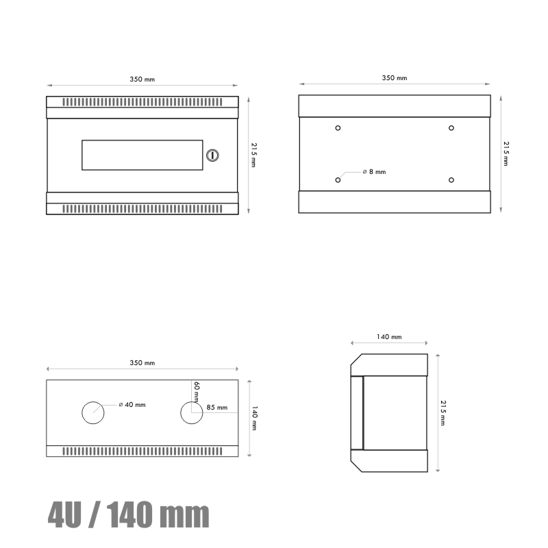 RACK DATACOM 10" nástenný rack 4U/140 mm (sklo) čierny