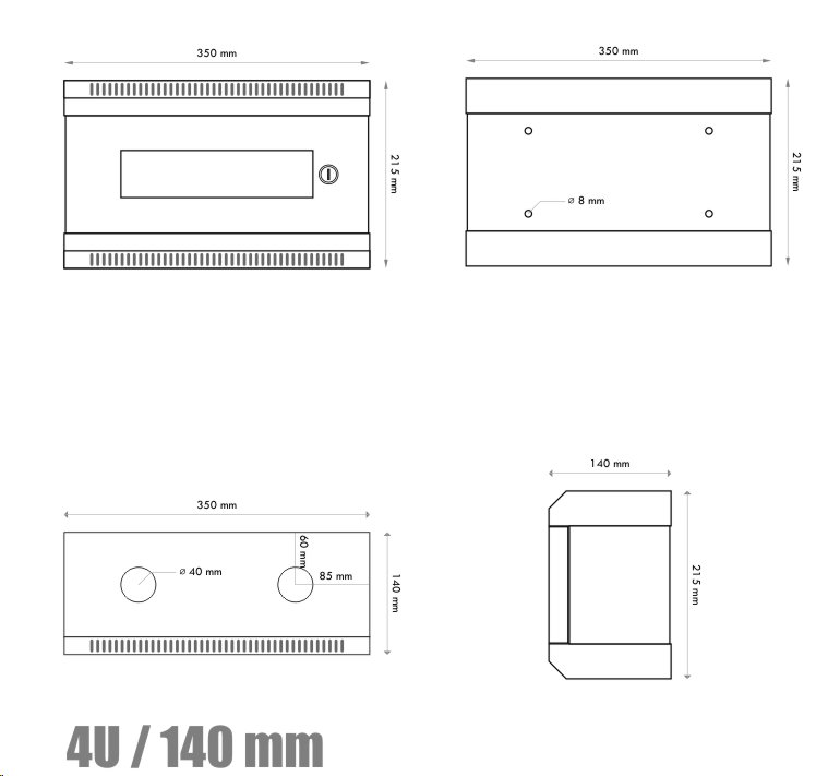 RACK DATACOM 10" nástenný rozvádzač 4U/140 mm 7020