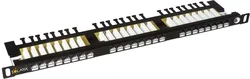 RACK SOLARIX patch panel, 24xRJ45 CAT6 UTP s vyvazovací lištou černý 0,5U