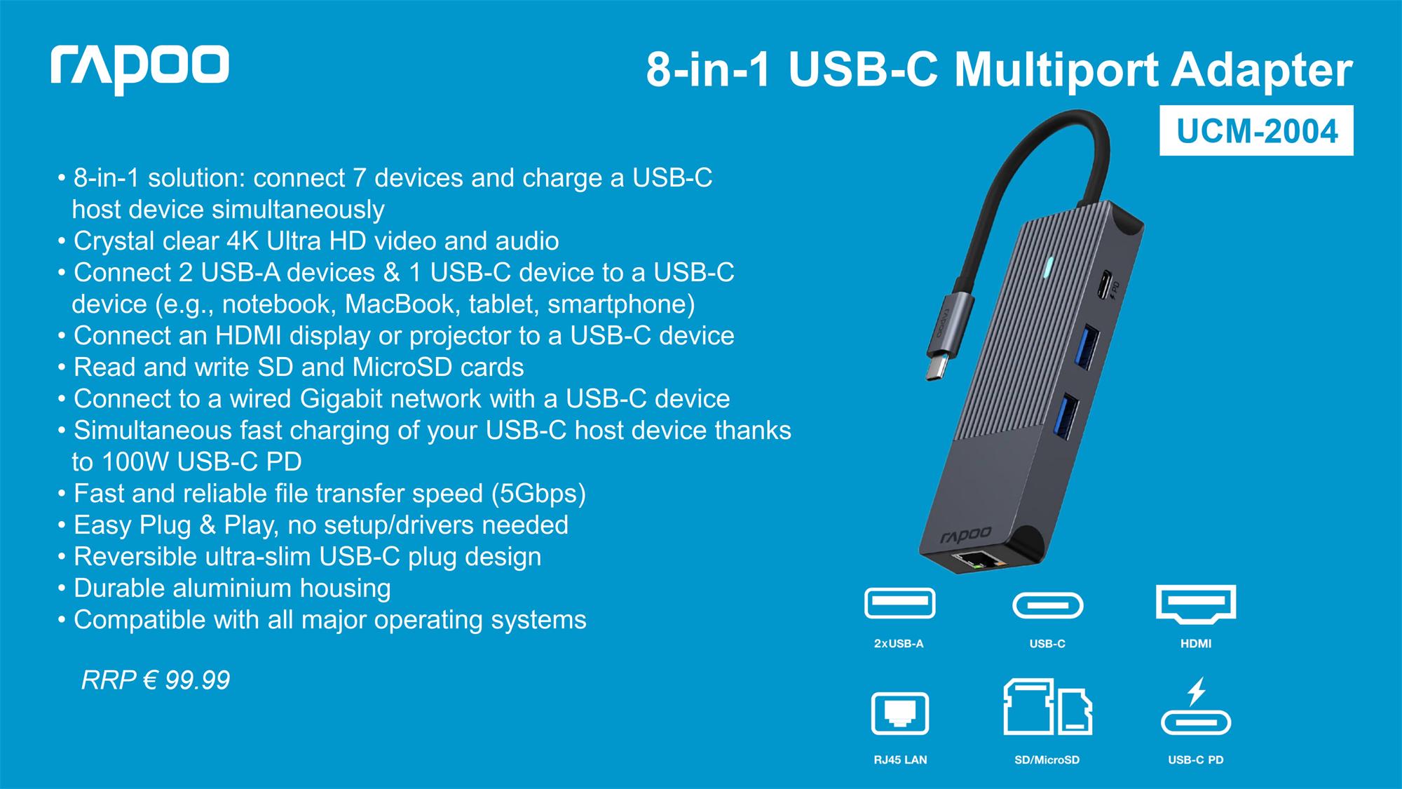 Rapoo UCM-2004 8-in-1 USB-C Multiport Adapter