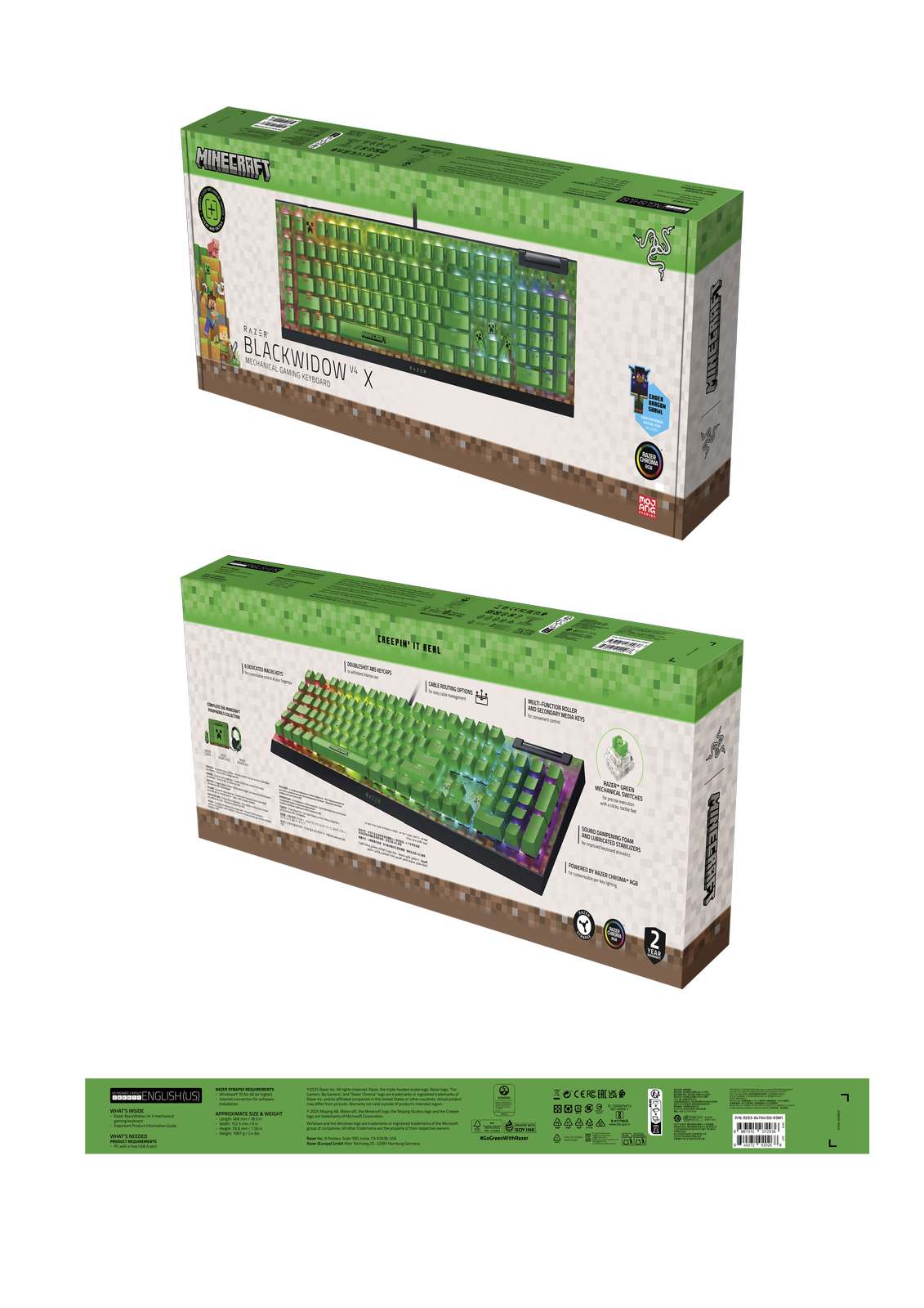Razer BlackWidow V4 X (Green Switch) - Minecraft Ed. - US Layout