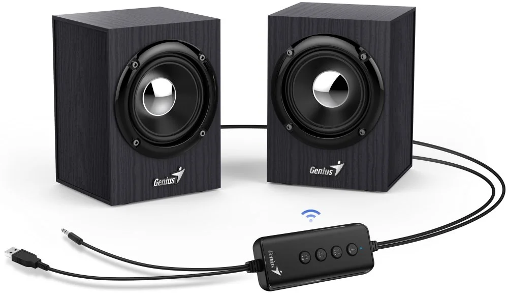 Reproduktory Genius SP-HF385BT/ 2.0/ Bluetooth 5.0/ 4W/ drevené/ čierne