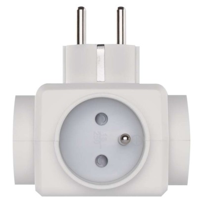 Rozbočovací zásuvka 3× kulatá, 2× USB