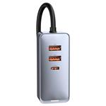 Rýchla nabíjačka do auta Baseus s predlžovacím káblom 3x USB-A, 1x Type-C 120W sivá