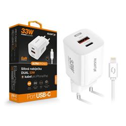 Rychlá nabíječka ALIGATOR GaN, PD 33W, USB-C/Lightning kabel, bílá