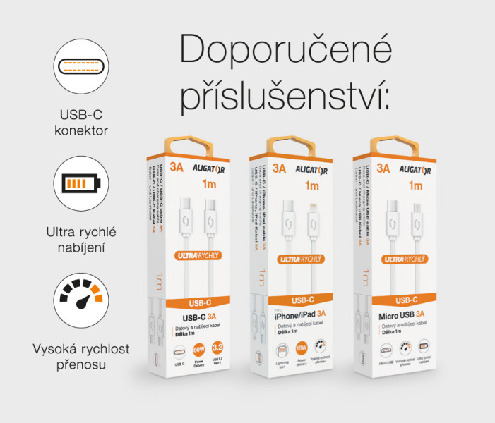 Rychlá nabíječka Aligator PD 20W USB-C + USB, bílá