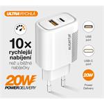 Rychlá nabíječka Aligator PD 20W USB-C + USB, bílá