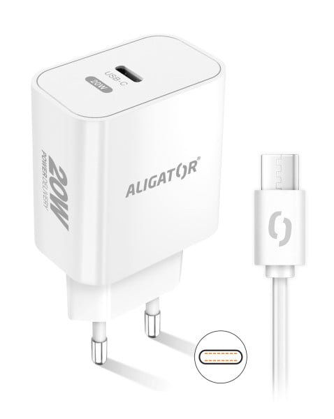 Rychlá nabíječka ALIGATOR PD 20W USB-C, USB-C/USB-C kabel, bílá