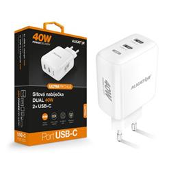 Rychlá nabíječka ALIGATOR, PD 40W 2xUSB-C, bílá