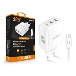 Rychlá nabíječka ALIGATOR, PD 40W, 2xUSB-C, USB-C/USB-C kabel, bílá