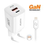 Rýchlonabíjačka ALIGATOR GaN, PD 33 W, kábel USB-C/Lightning, biela