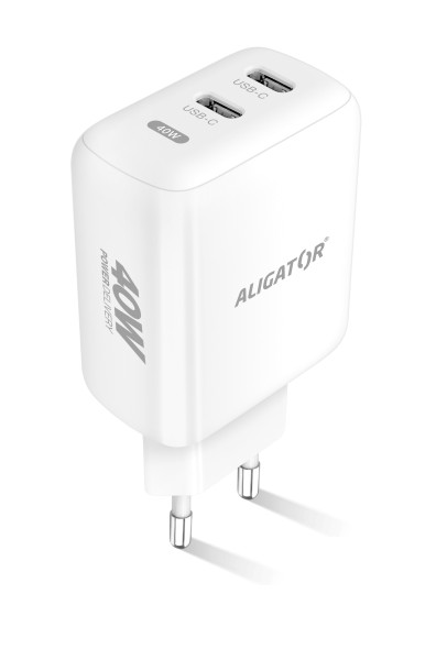 Rýchlonabíjačka ALIGATOR, PD 40W 2xUSB-C, biela