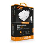 Rýchlonabíjačka ALIGATOR, PD 40W, 2xUSB-C, USB-C/Lightning kábel, biela