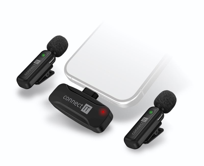 Sada bezdrôtového klopového mikrofónu CONNECT IT s rozhraním USB-C (2 ks + prijímač) – ČIERNA
